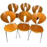 JESUS GASCA FOR STUA: A SET OF SIX 'GLOBUS' DINING CHAIRS. Birch ply, chrome steel