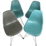 A SET OF FOUR CHARLES AND RAY EAMES FOR VITRA DSR CHAIRS, plastic and chrome