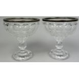 A PAIR OF GLASS DESERT BOWLS MOST PROBABLY BY LALIQUE, with metal rims (2) 12cm x 11cm