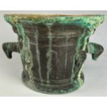 A BRONZE VERDIGRIS MORTAR AFTER THE ANTIQUE IN THE ANCIENT ROMAN STYLE,