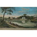 AFTER JOHN BOWLES (1701?-1779) COLOURED ENGRAVING OF 'DR BATTY'S HOUSE AT TWICKENHAM',