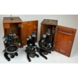 A GROUP OF THREE SCHOOL LABORATORY MICROSCOPES, two cased to include Beck London, Watson ‘Kima’