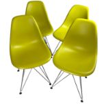 A SET OF FOUR CHARLES AND RAY EAMES FOR VITRA DSR CHAIRS, plastic and chrome in yellow