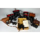 A GROUP OF BINOCULARS IN CASES, various names and makers (Qty)