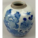 AN 18TH CENTURY QING DYNASTY CHINESE PORCELAIN BLUE AND WHITE JAR, decorated with two birds and a
