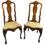 A PAIR OF EARLY 19TH CENTURY DUTCH INLAID CHAIRS WITH FOLIATE DESIGN INLAY (2) 113cm in height