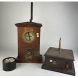 RAILWAYANA: A RAILWAY SIGNAL BOX, A SMALLER CIRCULAR BOX AND A RAILWAY SIGNALLER BELL.