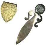 PROPERTY OF A TITLED LADY: TWO SILVER ITEMS, one in the shape of a sword with glass hilt