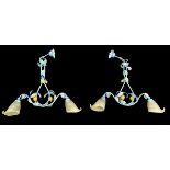 A PAIR OF LARGE ITALIAN PAINTED TOLEWARE CHANDELIERS WITH LEMONS, by Christopher Wray (2)