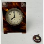A TORTOISESHELL SWISS MADE MANTLE CLOCK, along with a small tortoiseshell compass (2) Clock with