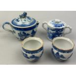 A COLLECTION OF BLUE AND WHITE CHINESE CERAMICS, to include two tea pots and two cups (4)