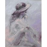 MAUREEN JORDAN (BRITISH) 'GIRL IN A HAT', pastel on paper. Framed and glazed