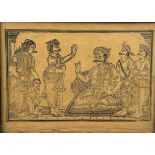 AN EARLY ENGRAVING OF AN INDIAN COURT SCENE, probably early 19th century, mounted in a frame and