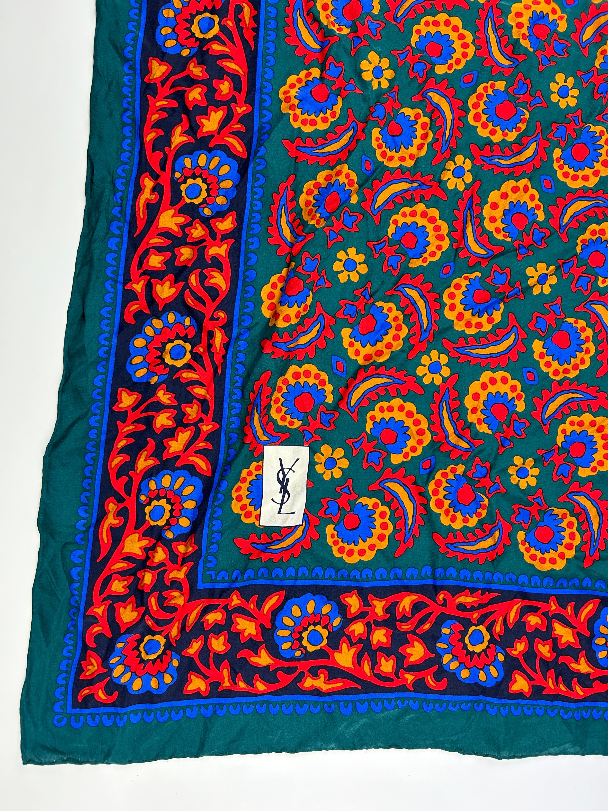 A LARGE YVES SAINT LAURENT 'YSL' SILK SCARF WITH PAISLEY DESIGN, 75cm x 75cm Good condition. - Image 2 of 5