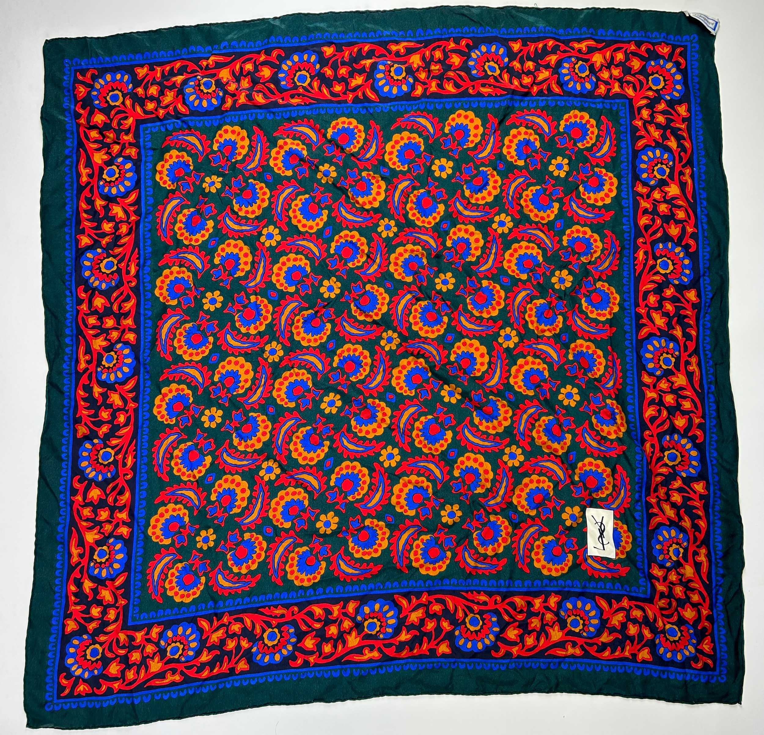 A LARGE YVES SAINT LAURENT 'YSL' SILK SCARF WITH PAISLEY DESIGN, 75cm x 75cm Good condition. - Image 5 of 5