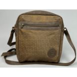 A VINTAGE FENDI POUCH OR SIDE BAG, brown exterior with interlocking 'FF' monogram emblem