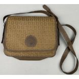 A VINTAGE FENDI SIDE BAG SATCHEL, with 'Zucca print' interlocking 'FF' monogram throughout and brown