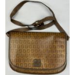 A VINTAGE FENDI SATCHEL OR SIDE BAG, with interlocking 'FF' monogram throughout and lower central '