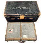 TWO ANTIQUE TRUNKS, one marked 'L.H. Tufnell'