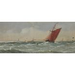 A 19TH CENTURY SAILING SCENE, watercolour on paper depicting a boat at sea. Mounted in an antique