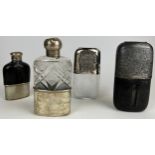 FOUR HIP FLASKS INCLUDING ONE EDWARDIAN SILVER EXAMPLE BY ALEXANDER CLARK (4)