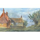 AN ACRYLIC ON PAPER PAINTING OF A FARMHOUSE, signed indistinctly possibly 'Woodruffe' Framed and