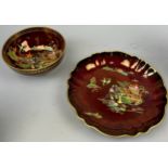 CARLTON WARE ROUGE ROYALE MIKADO DESIGN BOWL AND PLATE (2) Largest 23cm D