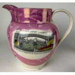A LUSTRE JUG CIRCA 1820, Printed en grisaille with A West View of the Cast Iron Bridge over the