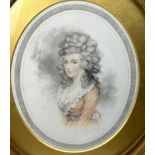 AFTER JOHN DOWNMAN RA (1750-1824), 'MISS LOW', hand coloured engraving. Exhibited at the Irish