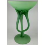 A GREEN ART GLASS PEDESTAL DISH