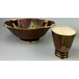 CARLTON WARE ROUGE ROYALE PEDESTAL DISH AND CUP, heron pattern (2) 31cm x 11cm