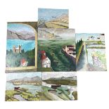 A SELECTION OF VARIOUS OIL ON BOARD PAINTINGS OF COASTLINES AND HILLTOPS (Qty)