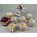 CARLTON WARE DOVE-COT COFFEE SET WITH COFFEE JUG, SUGAR BOWL, MILK PAIL AND CUPS (9) Tallest 23cm in