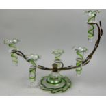 A MURANO GLASS AND BRASS CENTREPIECE of foliate swirl design, with five arms and glass holders at