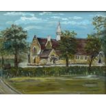 A LARGE WATERCOLOUR OF ALL SAINTS CHURCH PUTNEY, mounted in a frame and glazed 34cm x 28cm