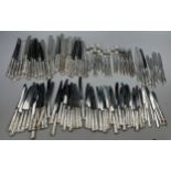 A LARGE COLLECTION OF STAINLESS STEEL AND SILVER PLATED CUTLERY, names to include Arthur Price,