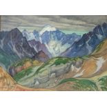 HILDA MARION HECHLE (BRITISH 1886-1939), landscape watercolour painting of a mountain range 24cm x