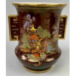 CROWN DEVON MIKADO DESIGN LUSTRE VASE TWIN HANDLE 18cm in height