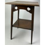 IN THE MANNER OF LIBERTY AND CO ARTS AND CRAFTS TABLE, two tier with pierced leaf detail raised on