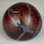 NORMAN STUART CLARKE (B.1944) STUDIO GLASS PAPERWEIGHT WITH IRIDESCENT DECORATION, signed to base