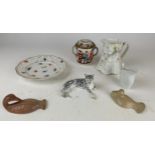 COLLECTION OF ENGLISH PORCELAIN AND STONEWARE, to include a capidomonte lidded jar (7)