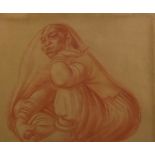 HARRY BAINES (1910-1995) 'MARWARI WOMAN', chalk study on paper labelled clearly to verso 35cm x 32cm