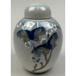 A ROYAL COPENHAGEN PORCELAIN JAR AND LID DECORATED WITH BUTTERFLIES