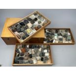 A GREGORY BOTTLEY CASED COLLECTION OF MINERAL AND ROCK SPECIMENS, Three wooden trays contained in