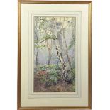 A WATERCOLOUR ON PAPER OF WIMBLEDON COMMON, depicting trees and undergrowth, Mounted in a frame