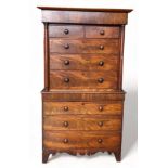 A SCOTTISH VICTORIAN FLAME MAHOGANY CHEST-ON-CHEST, 205cm x 112cm x 56cm