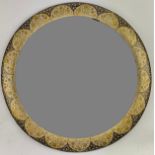 A LARGE KASHMIRI CIRCULAR WALL MIRROR OF RADIANT FOLIATE DESIGN, circa 1900 66cm in diameter