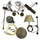 A COLLECTION OF BRASS LIGHTING, to include table lamps, chandelier arm, wall sconce, ceiling