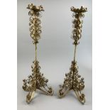 A PAIR OF CANDLESTICKS, painted metal with scrolling decoration (2)