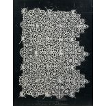 BIANCHINI FERIER ORIGINAL FABRIC DESIGN, black and white mounted in a black frame. 49cm x 37cm